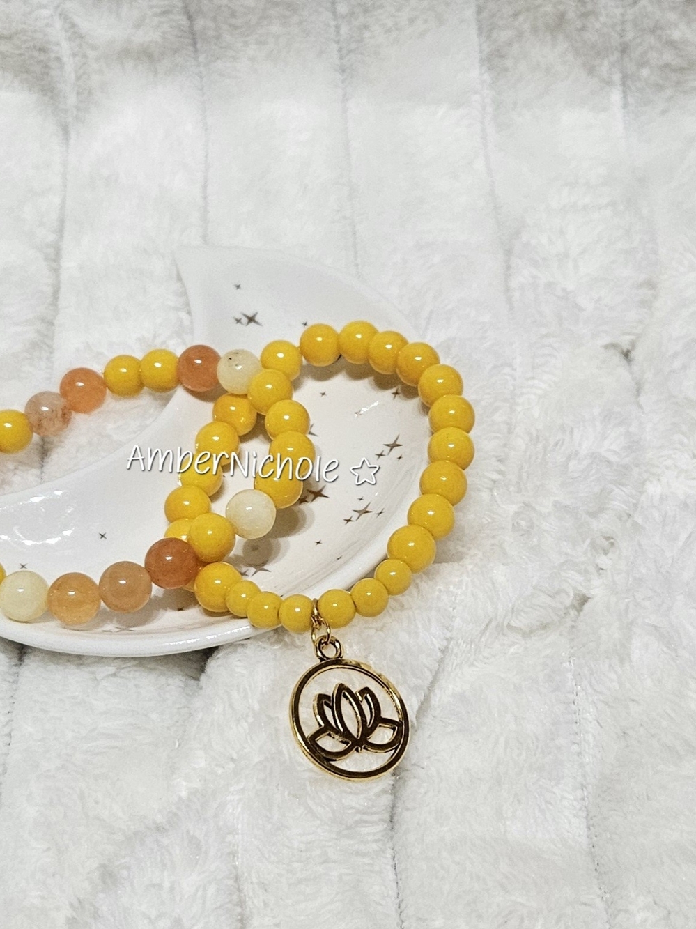 Yellow Beaded Lotus Charm Bracelet